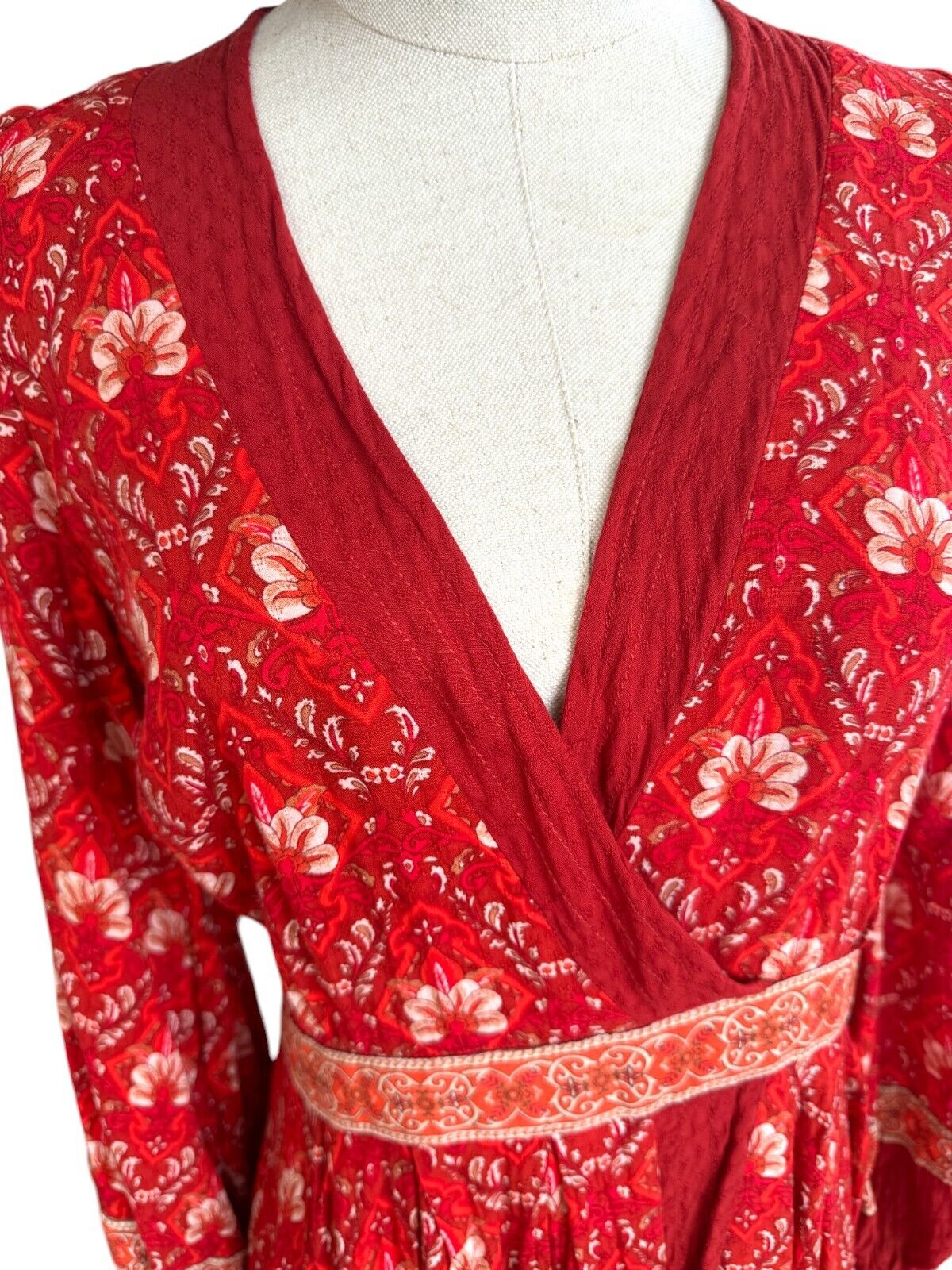 Spell and The Gypsy Collective | Soiree Dress, Red, Long Sleeve, Floral, Boho