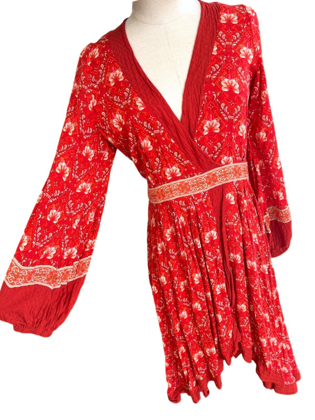 Spell and The Gypsy Collective | Soiree Dress, Red, Long Sleeve, Floral, Boho