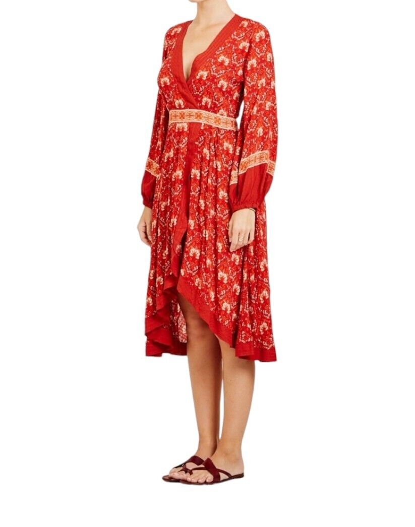 Spell and The Gypsy Collective | Soiree Dress, Red, Long Sleeve, Floral, Boho