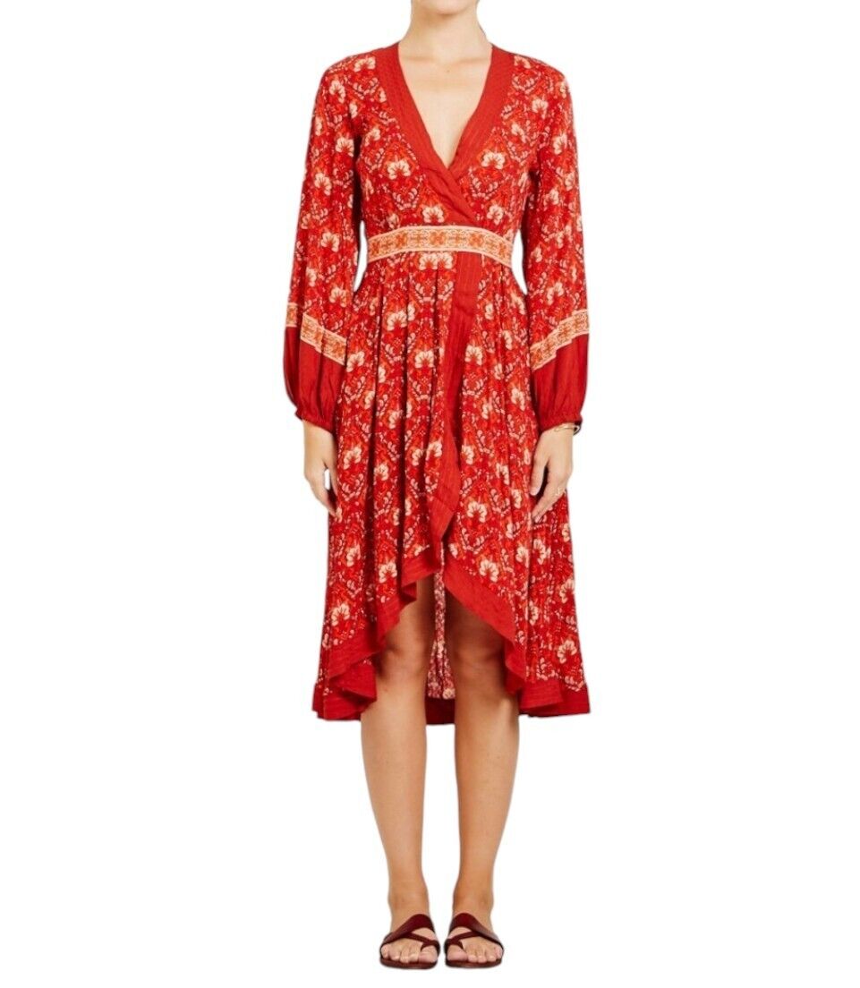 Spell and The Gypsy Collective | Soiree Dress, Red, Long Sleeve, Floral, Boho