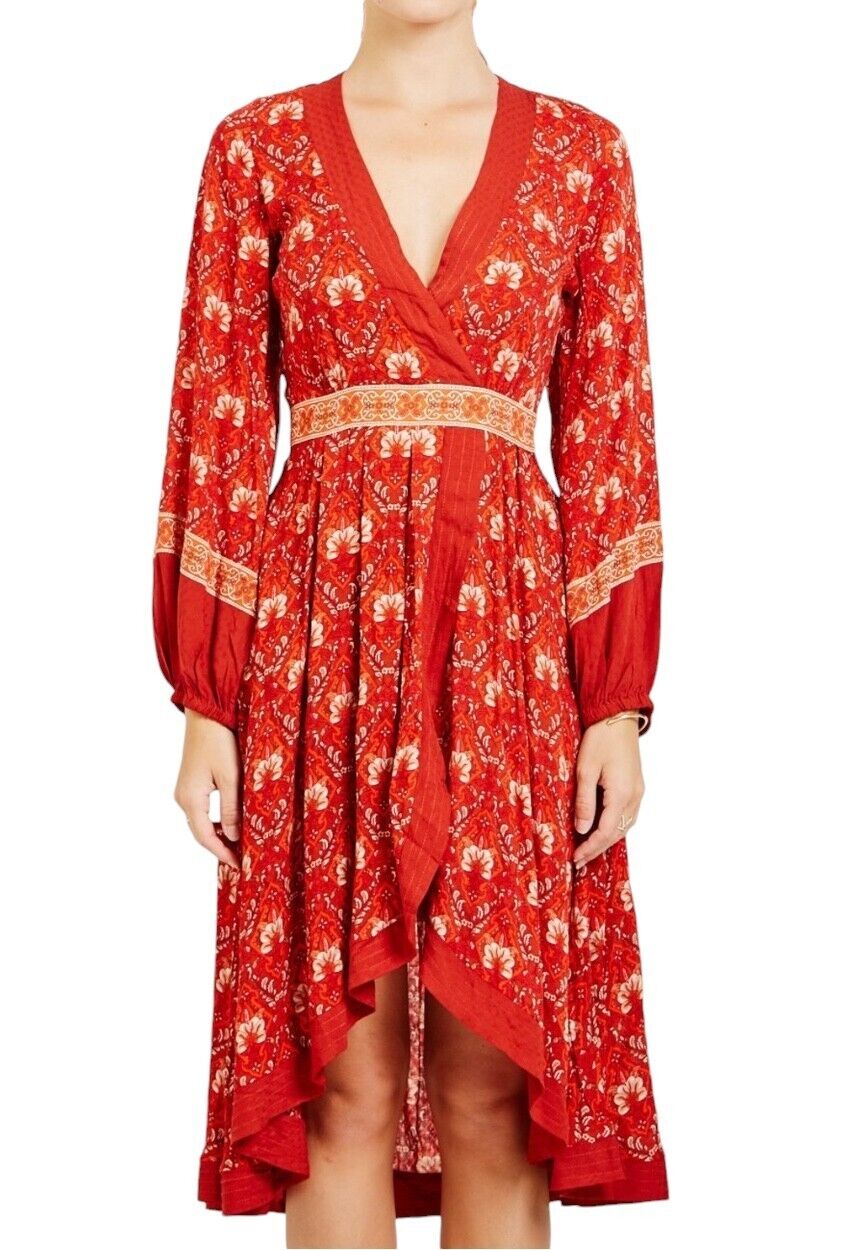 Spell and The Gypsy Collective | Soiree Dress, Red, Long Sleeve, Floral, Boho