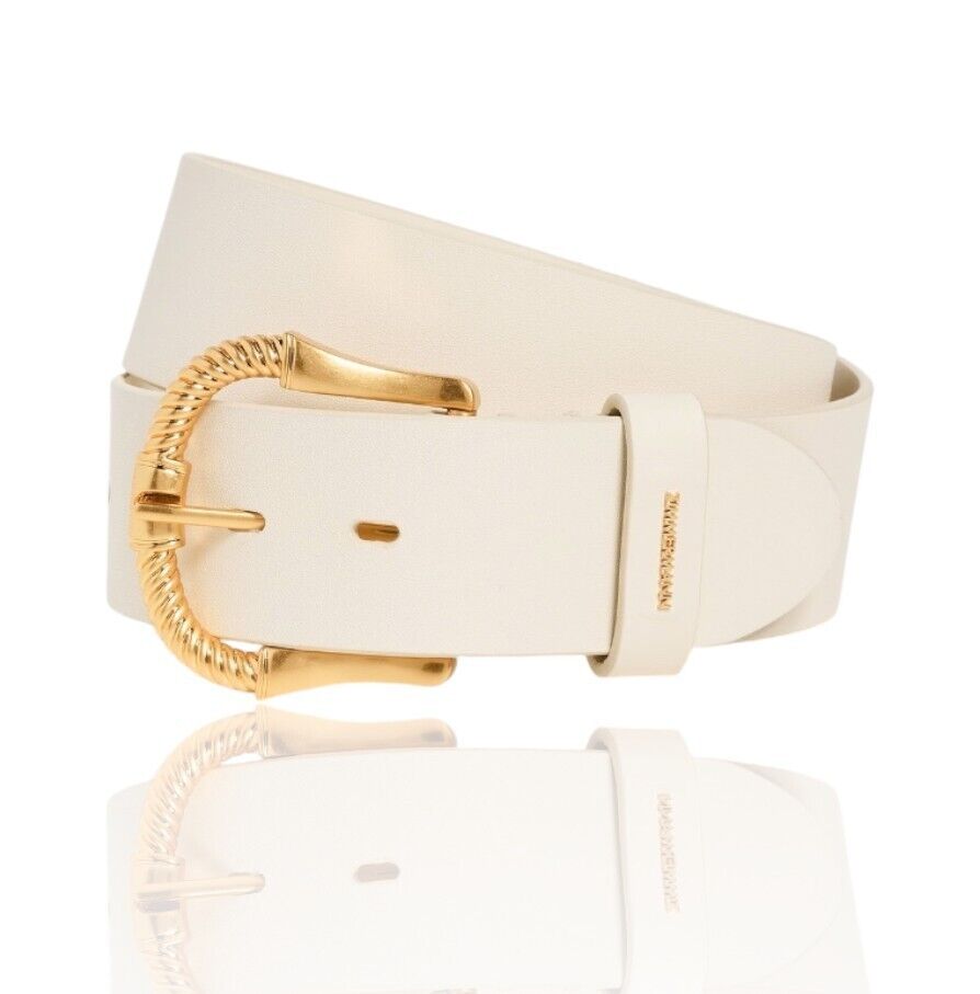 Zimmermann Twisted Buckle Leather Belt Off White Cream/Gold