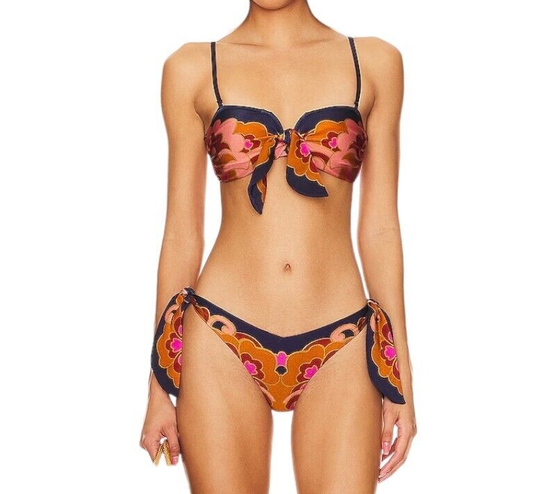 Zimmermann Acadian Scarf Tie Pant | Bikini Bottoms, Navy/Pink Paisley, Low Rise