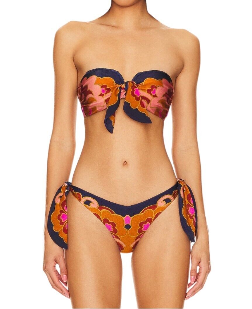 Zimmermann Acadian Scarf Tie Pant | Bikini Bottoms, Navy/Pink Paisley, Low Rise