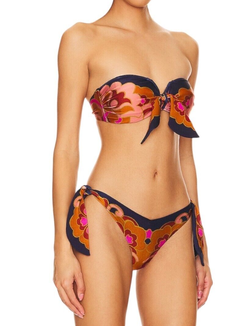Zimmermann Acadian Scarf Tie Pant | Bikini Bottoms, Navy/Pink Paisley, Low Rise