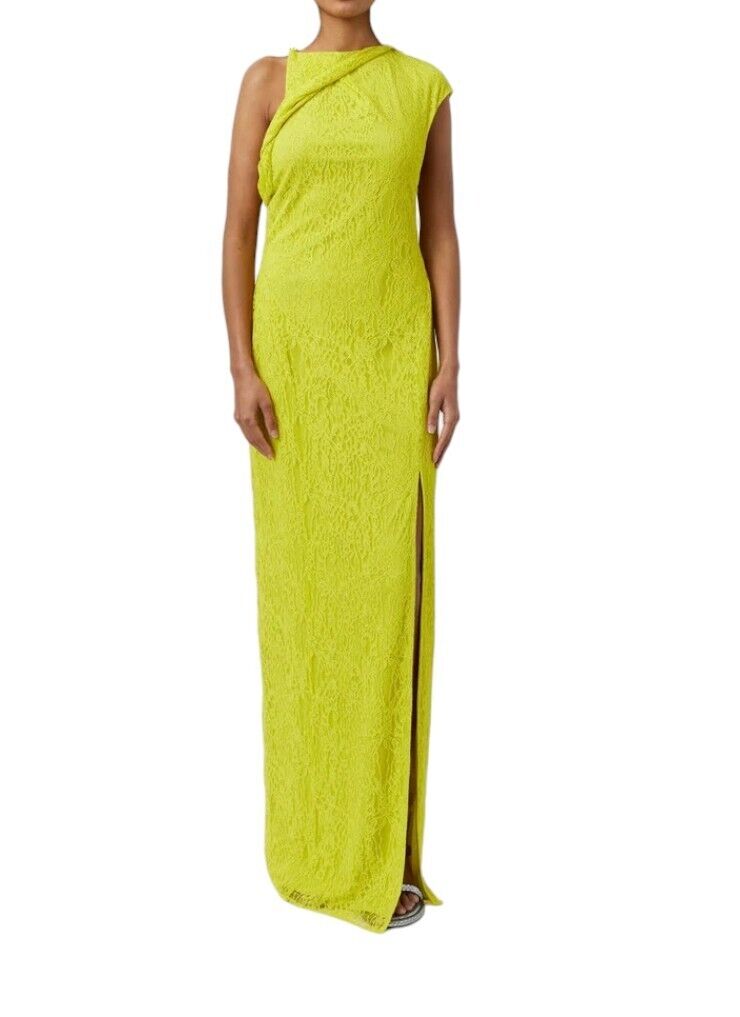 CAMILLA AND MARC Angelo Maxi Dress | Acid Yellow, Lace, Twist Neck, Side Slit