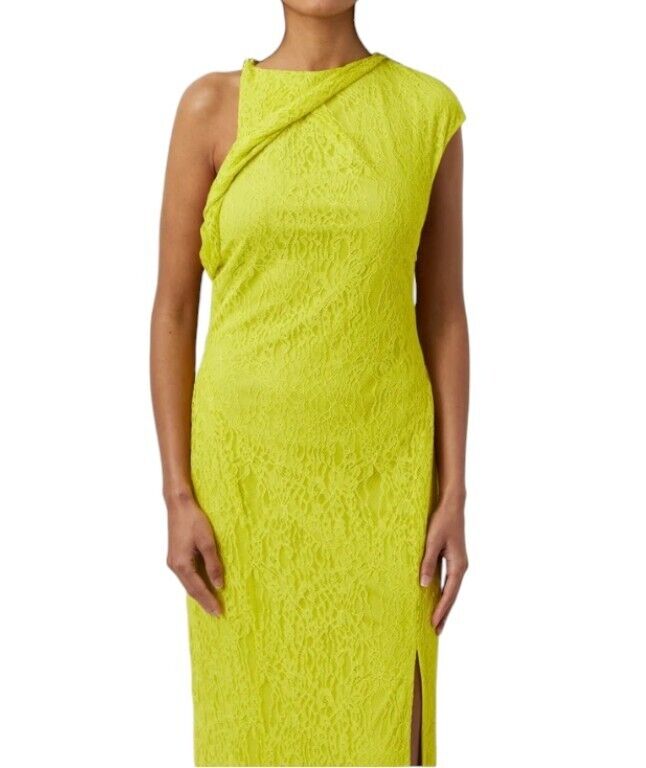 CAMILLA AND MARC Angelo Maxi Dress | Acid Yellow, Lace, Twist Neck, Side Slit