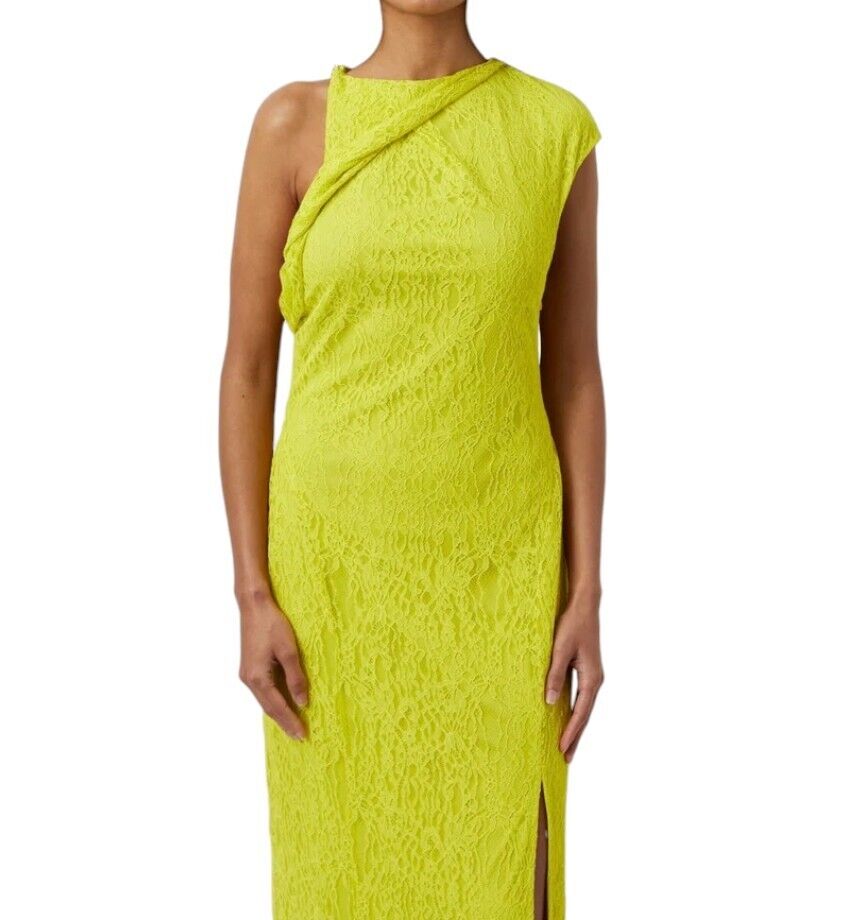 CAMILLA AND MARC Angelo Maxi Dress | Acid Yellow, Lace, Twist Neck, Side Slit