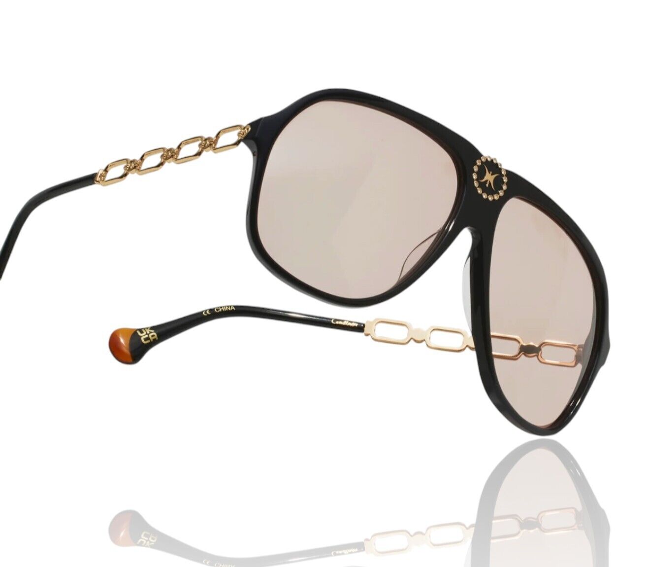 Camilla The Heiress Sunglasses | Black/Gold, Brown/Tan Lenses, Oversized Aviator