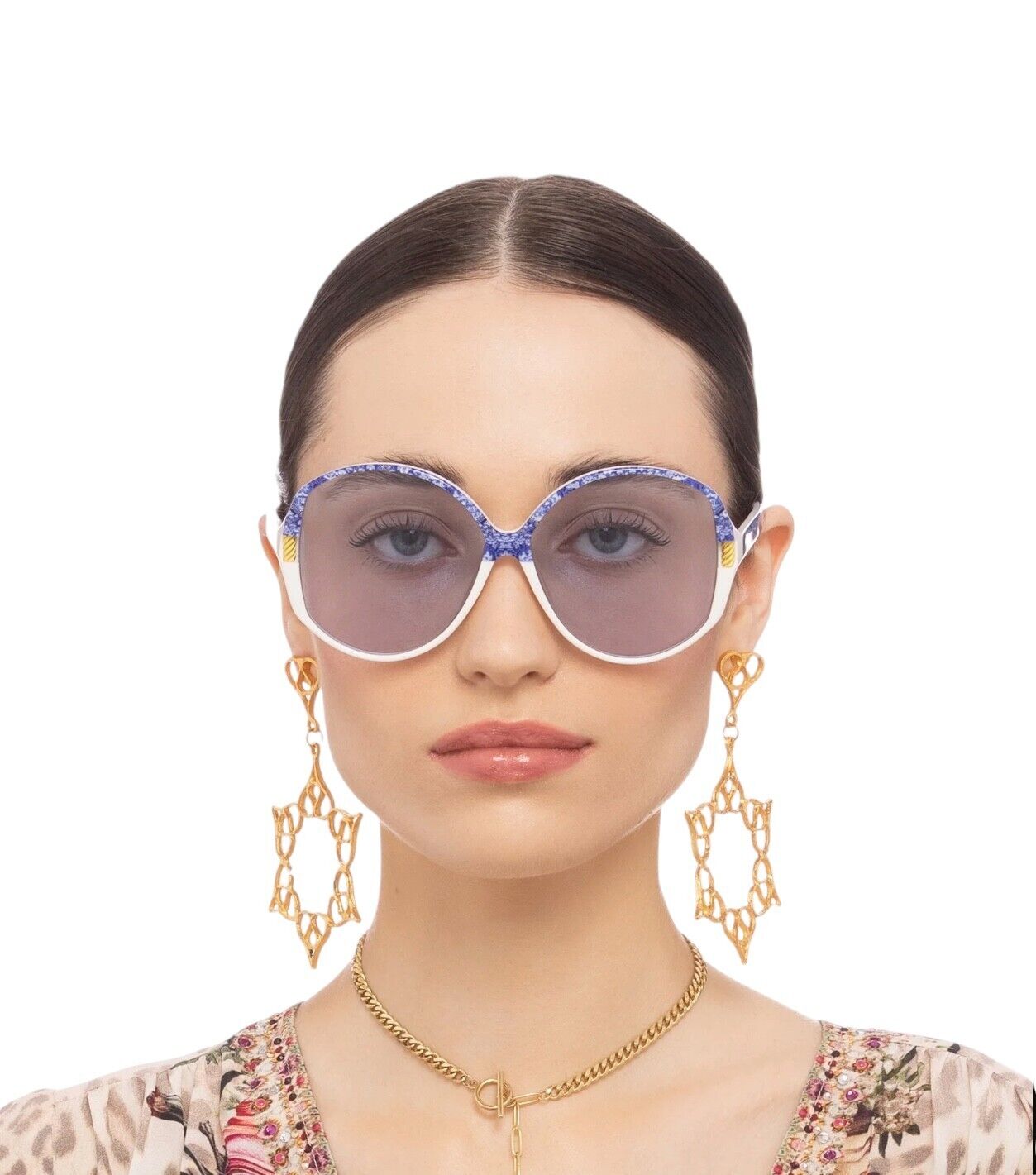 Camilla Afternoons in Amalfi Sunglasses | Blue Positano Print/White, Round