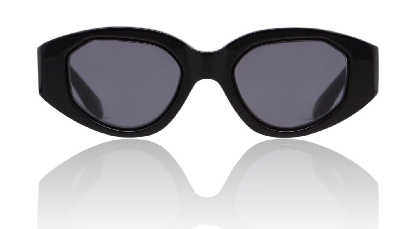 Karen Walker Castaway Sunglasses | Black, Acetate, Oval, Grey Lenses, Category 3