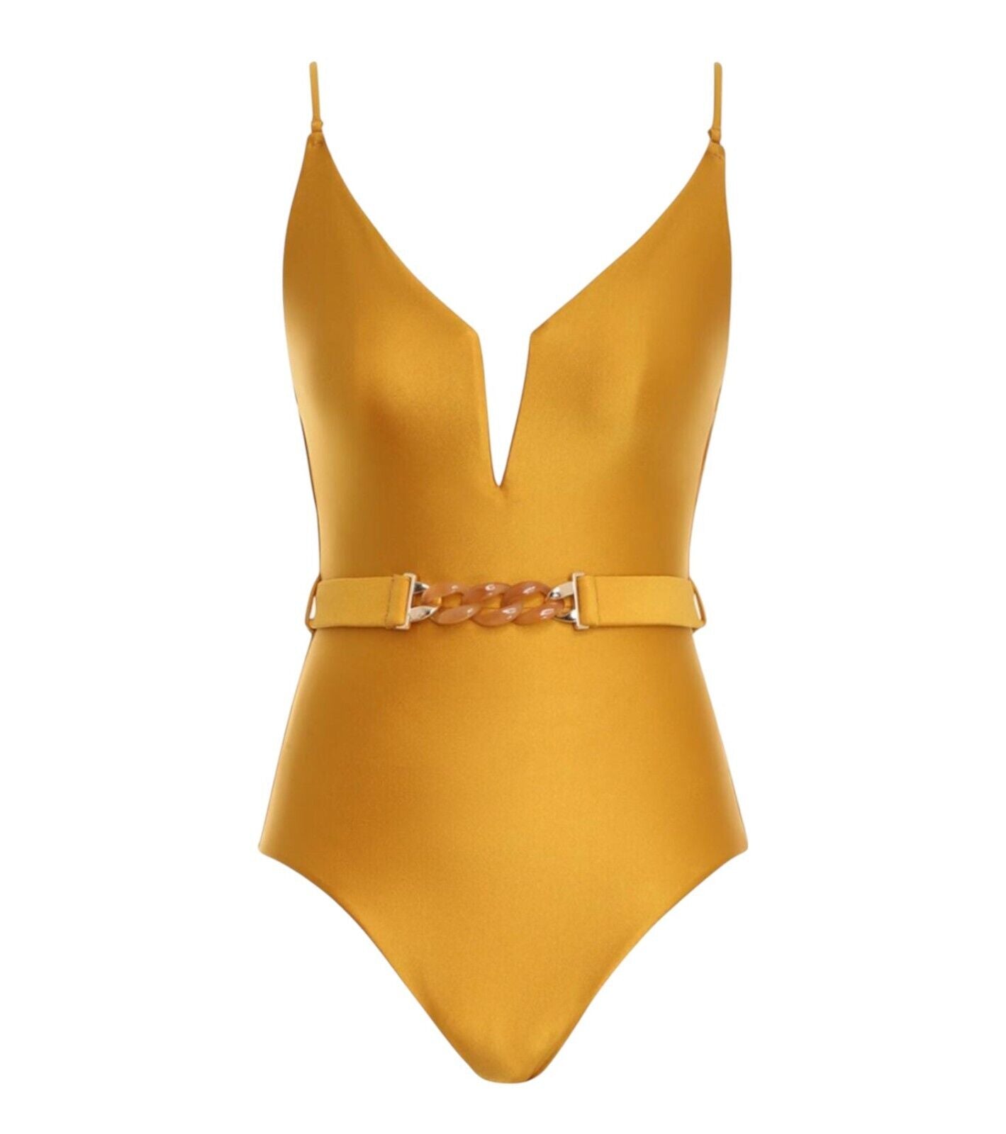 Zimmermann August Plunge V-Wire One Piece | Mustard Yellow/Honey, Belted, Boning