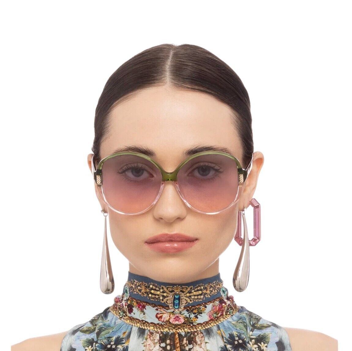 Camilla Afternoons in Amalfi Sunglasses | Fern Gren/Rose/Tan, Round, Oversized