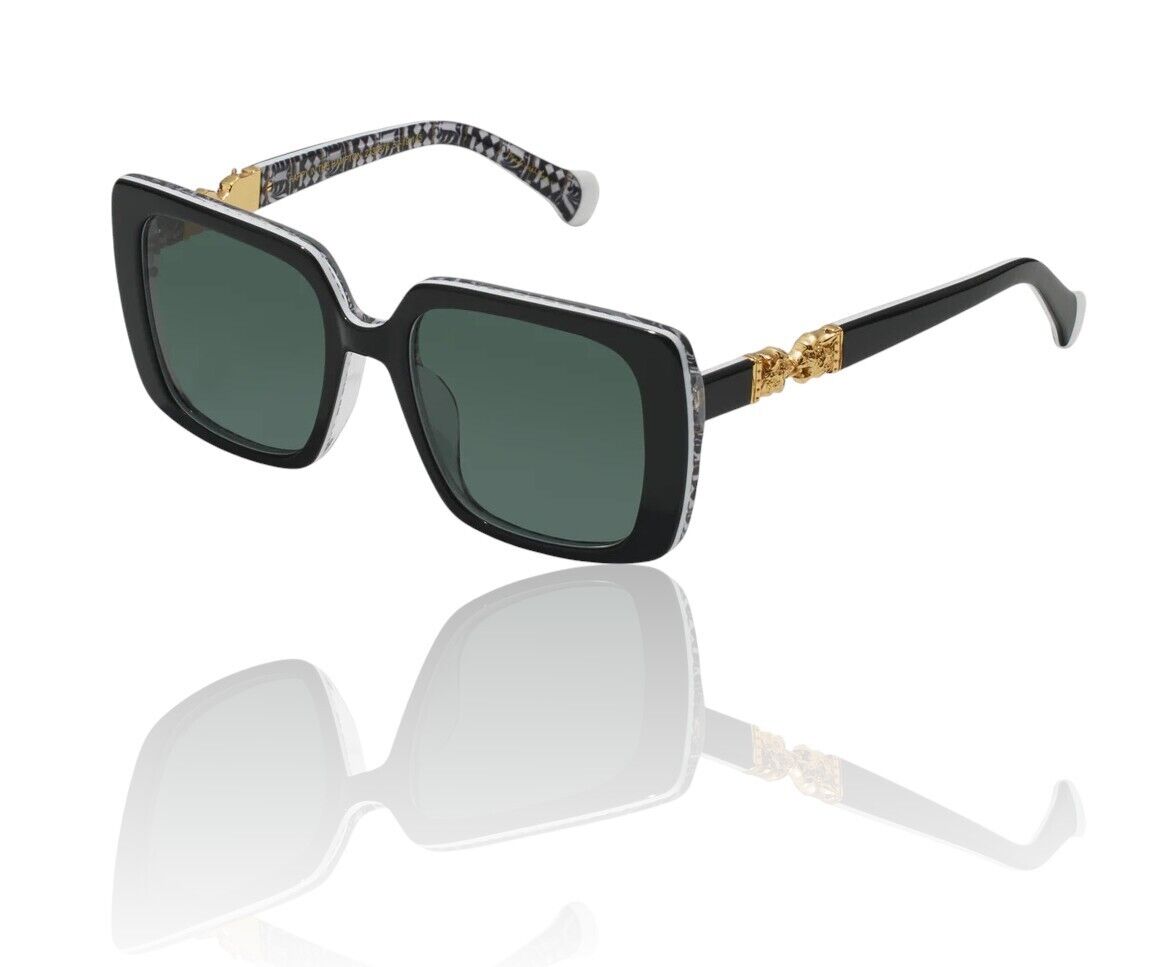 Camilla Happy in the Hamptons Sunglasses |Square,Black Acetate, Jaguar Print Arm