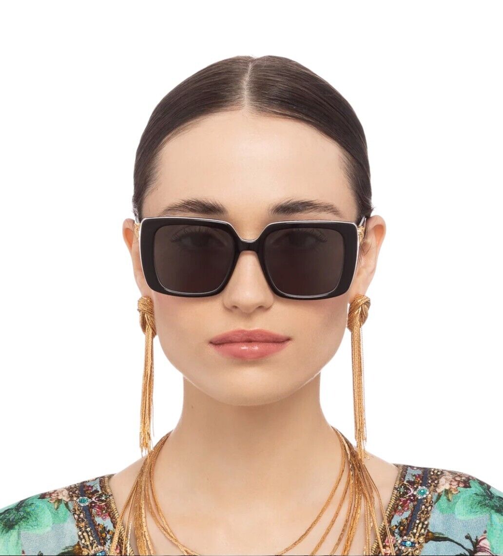 Camilla Happy in the Hamptons Sunglasses |Square,Black Acetate, Jaguar Print Arm