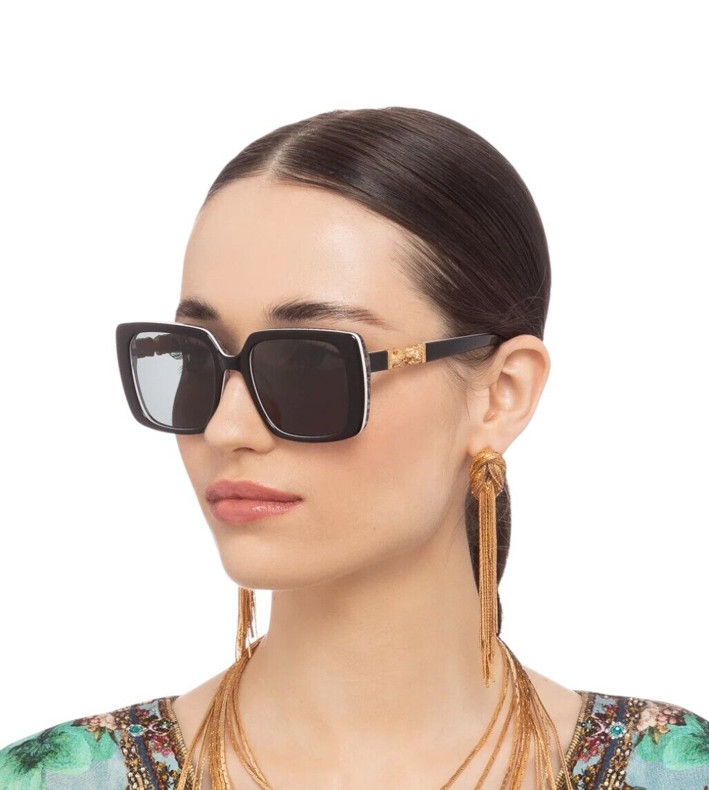 Camilla Happy in the Hamptons Sunglasses |Square,Black Acetate, Jaguar Print Arm