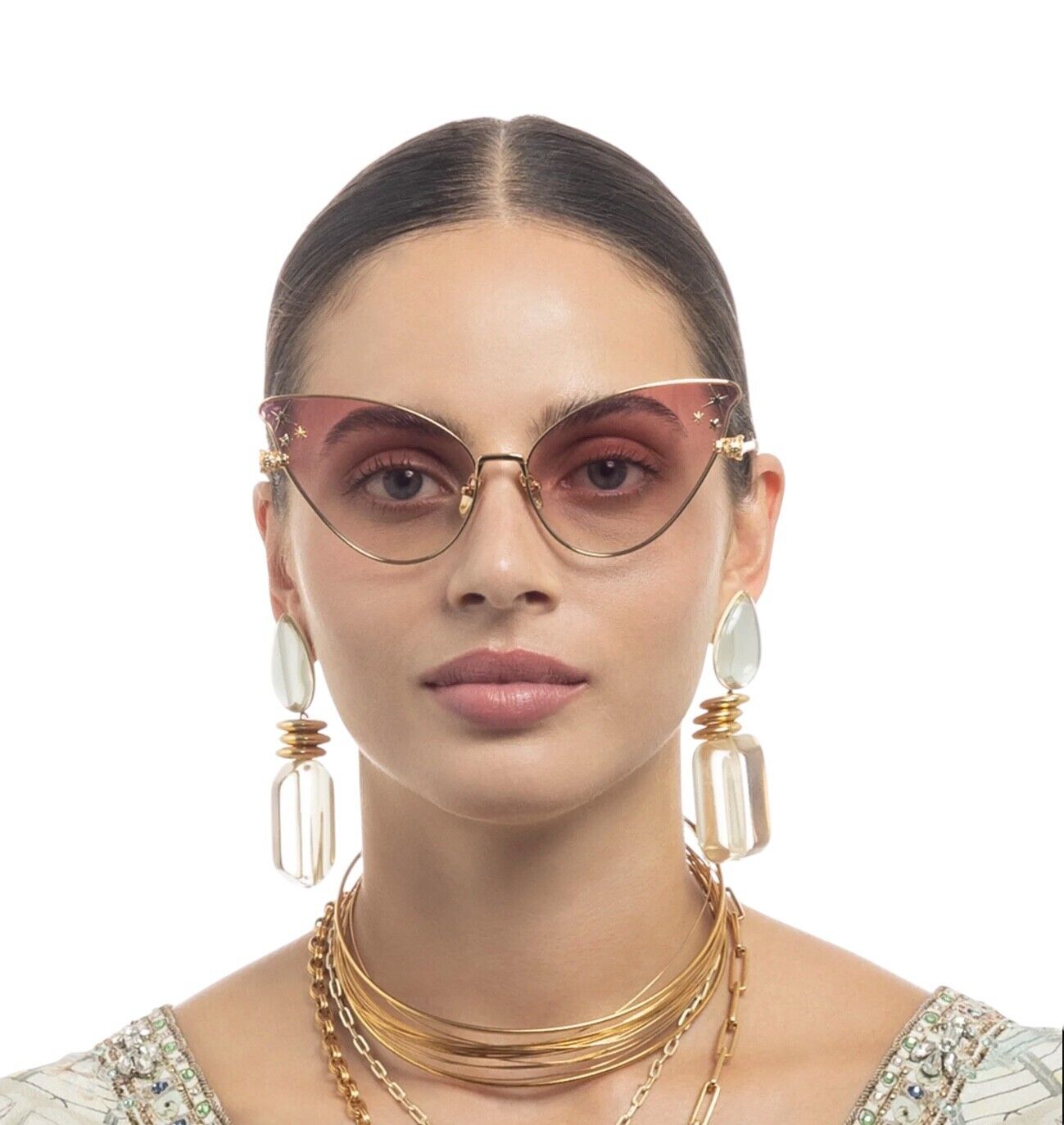 Camilla Head in the Clouds Sunglasses | Gold Metal, Cat Eye/Buttefly, Pink Lens