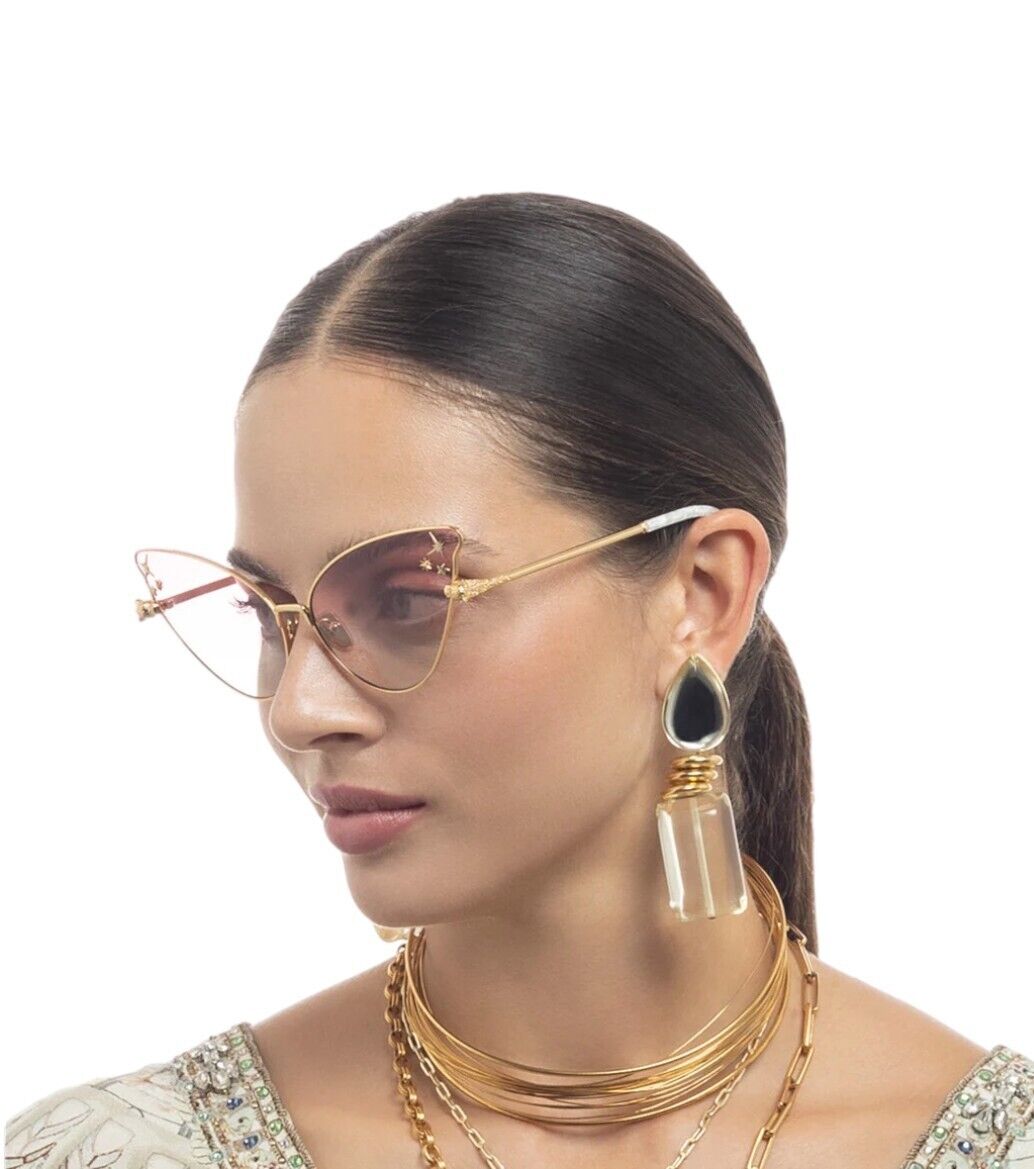 Camilla Head in the Clouds Sunglasses | Gold Metal, Cat Eye/Buttefly, Pink Lens