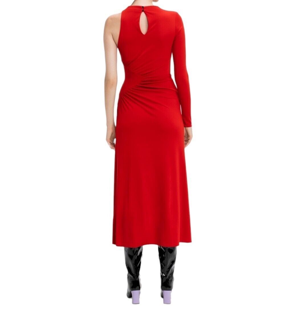 CUE Scarlet One Shoulder Dress | Red, Stretch Jersey, Sz 8, Gathered, Maxi/Midi
