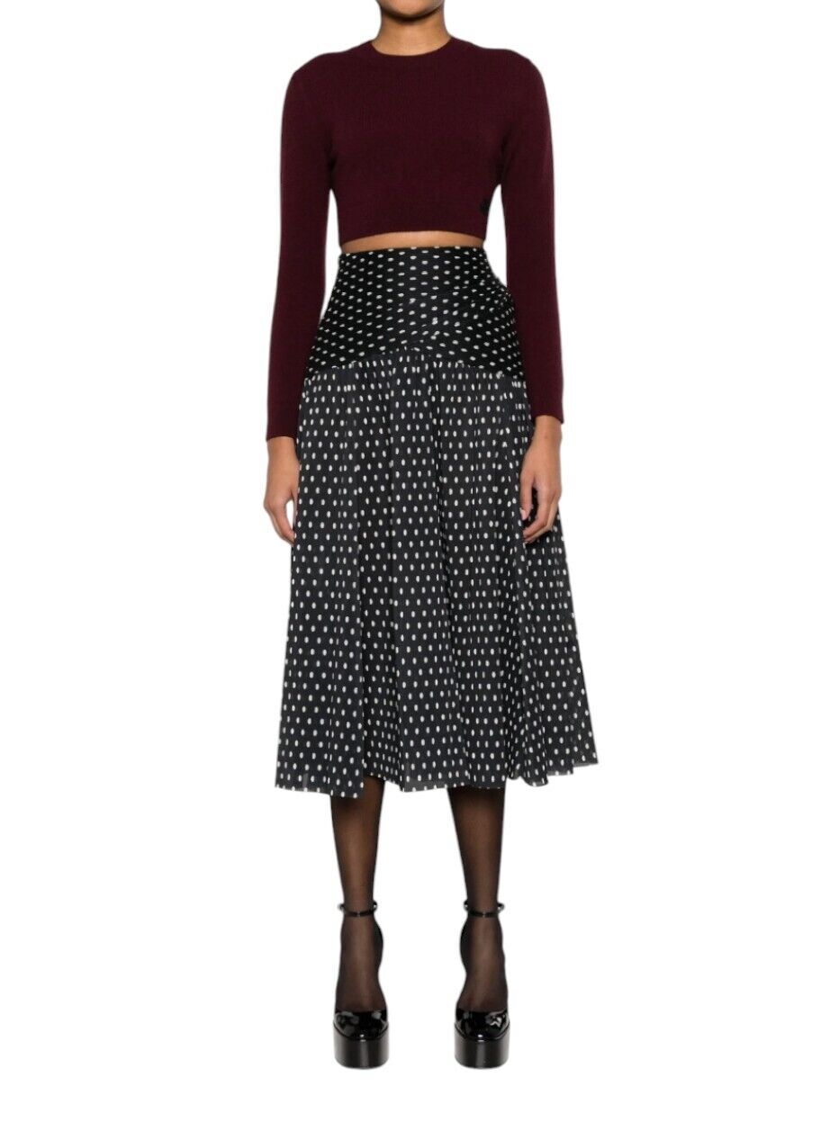 Zimmermann Pleated Midi skirt | Black/Cream/Off White Dot, High Waist