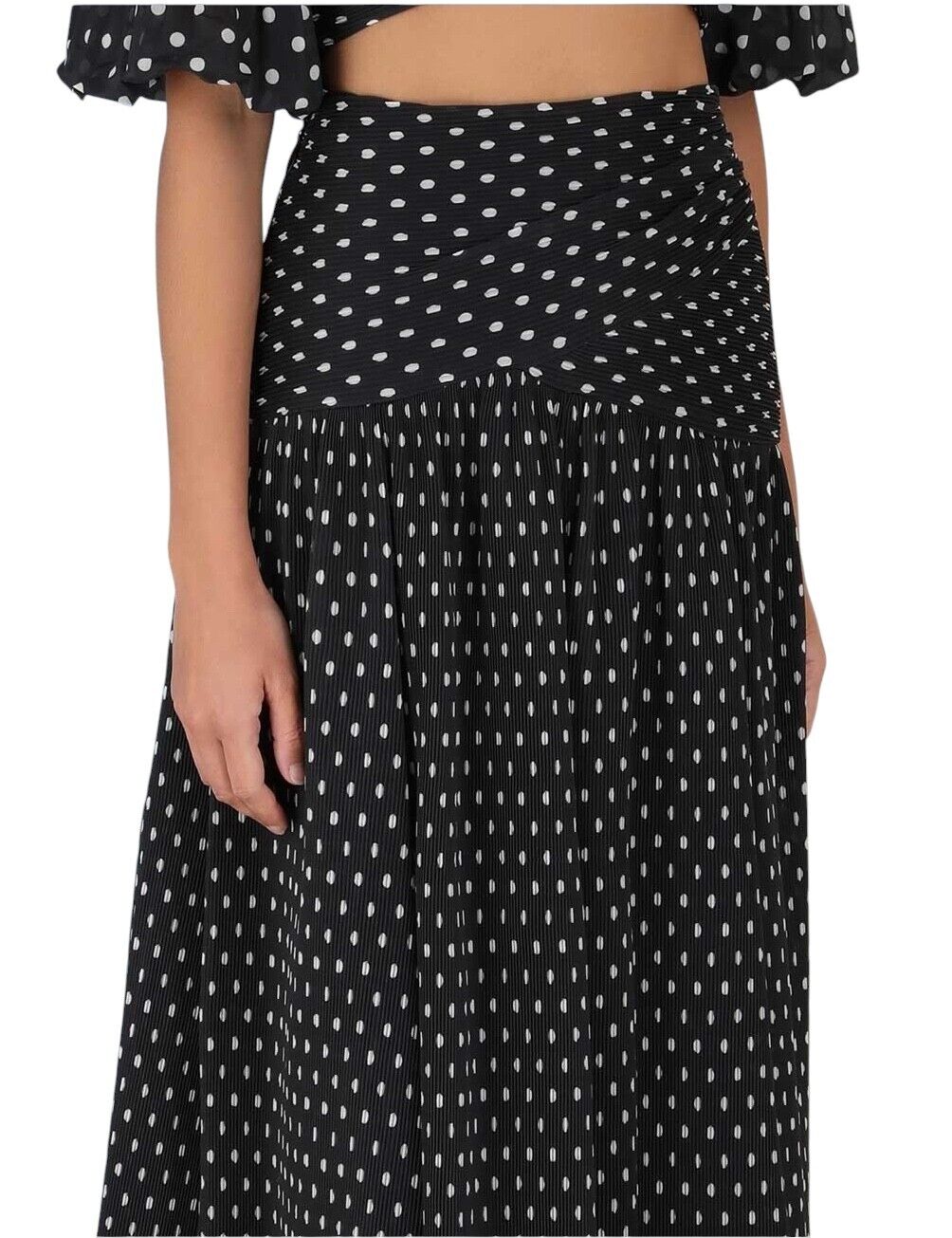 Zimmermann Pleated Midi skirt | Black/Cream/Off White Dot, High Waist