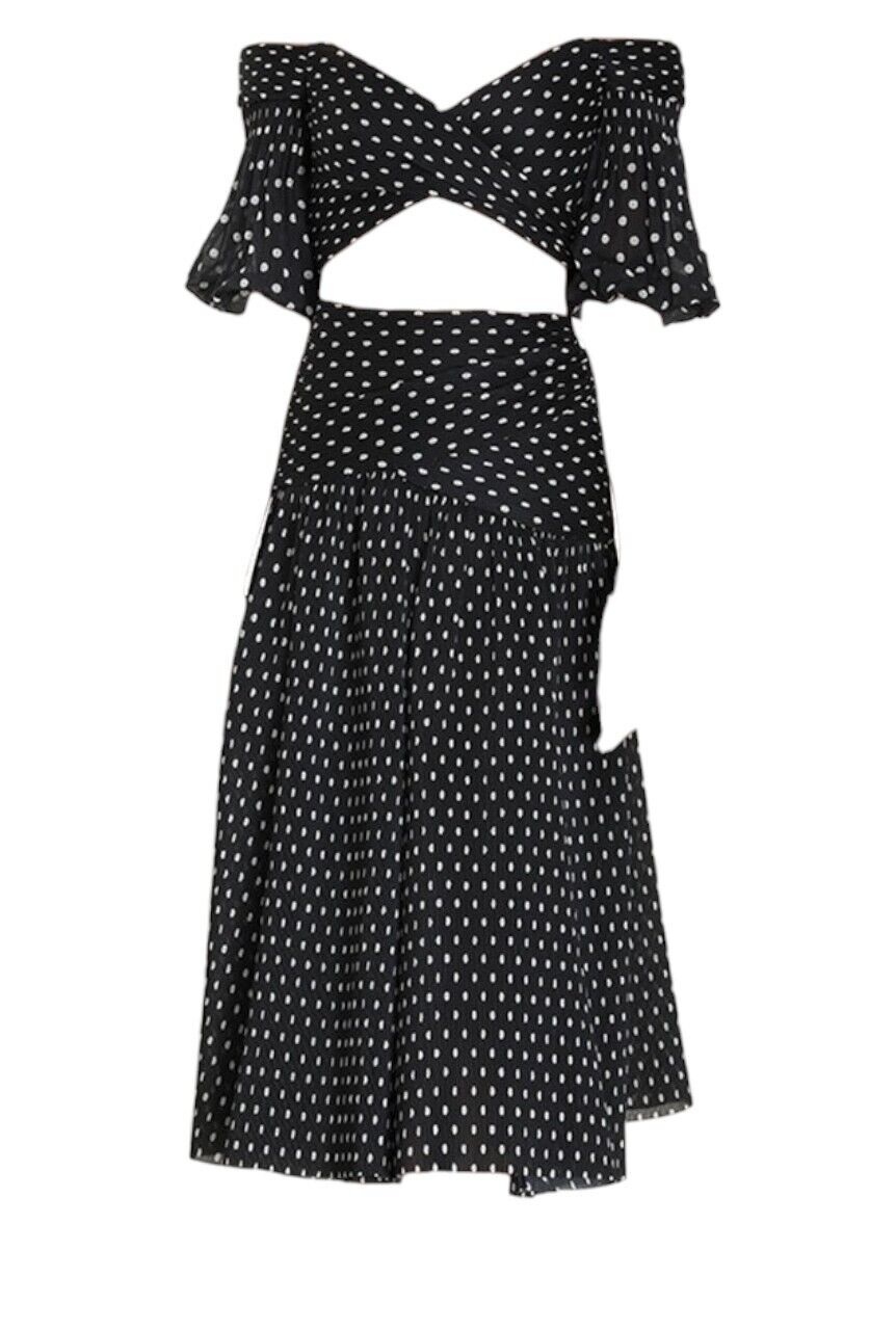 Zimmermann Pleated Bodice | Black/White Dot, Pleated, Straps, Off Shoulder, Crop