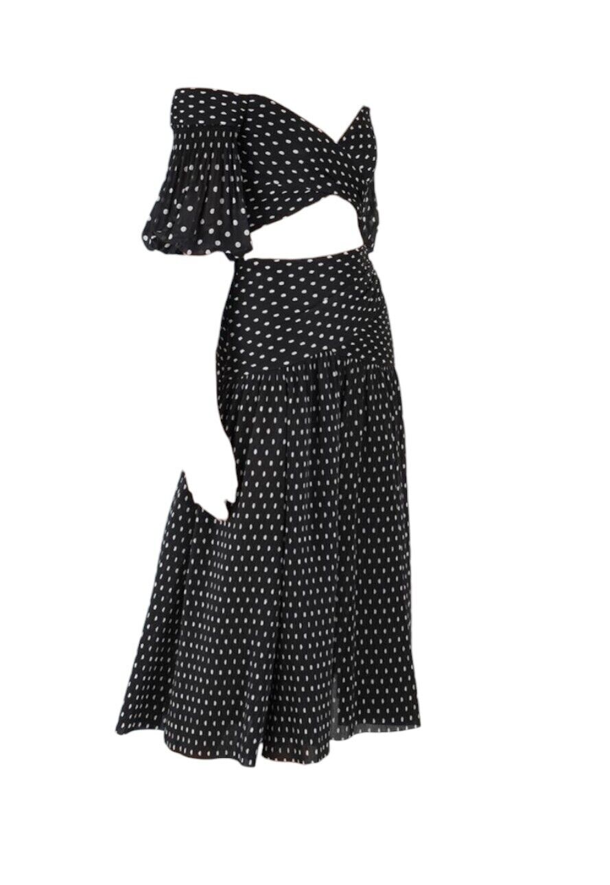 Zimmermann Pleated Bodice | Black/White Dot, Pleated, Straps, Off Shoulder, Crop