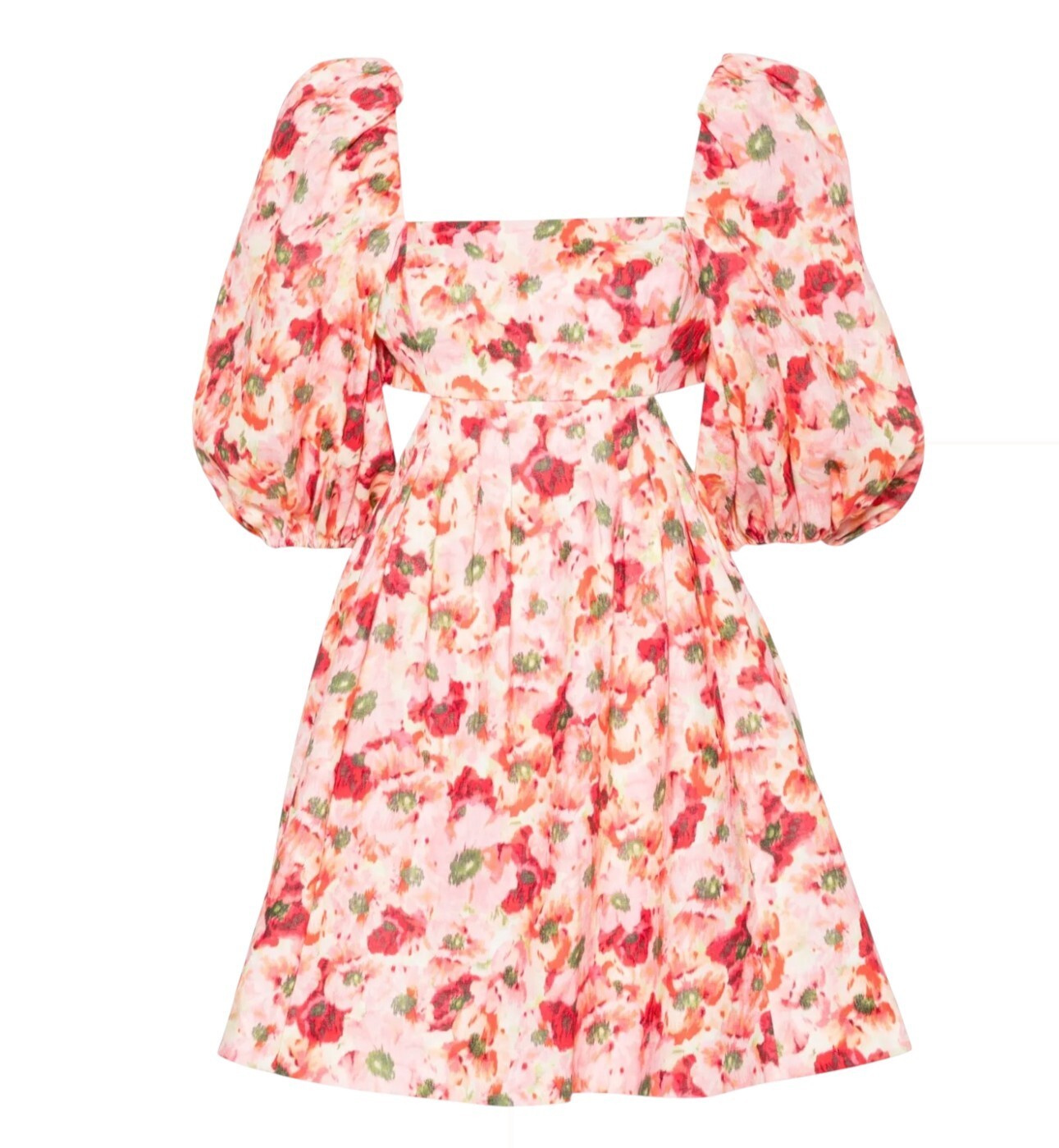 Zimmermann Lightburst Cutout Mini Dress | Pink Foral, Puff Sleeves, Linen