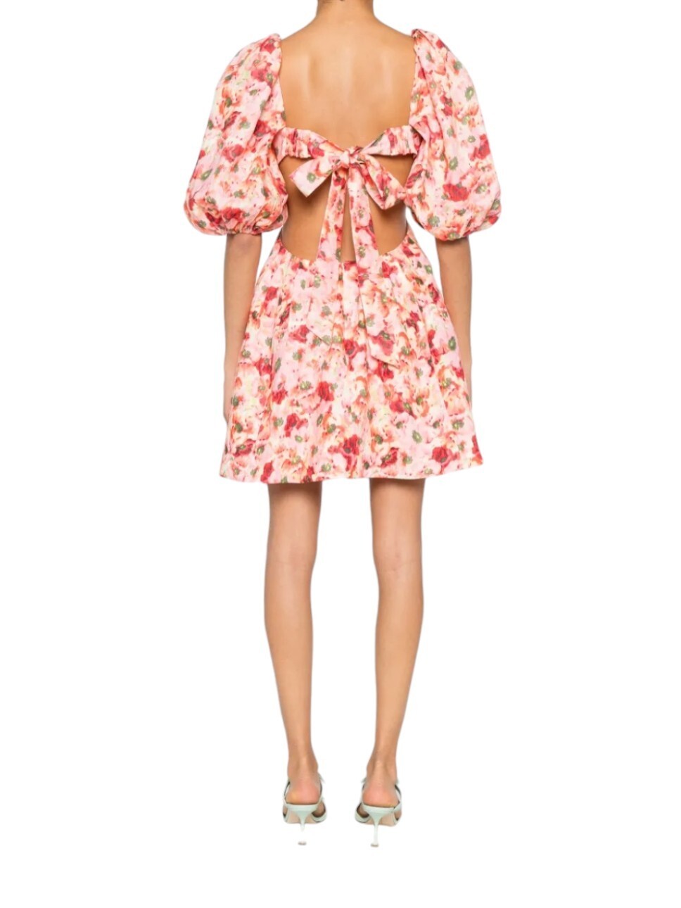 Zimmermann Lightburst Cutout Mini Dress | Pink Foral, Puff Sleeves, Linen