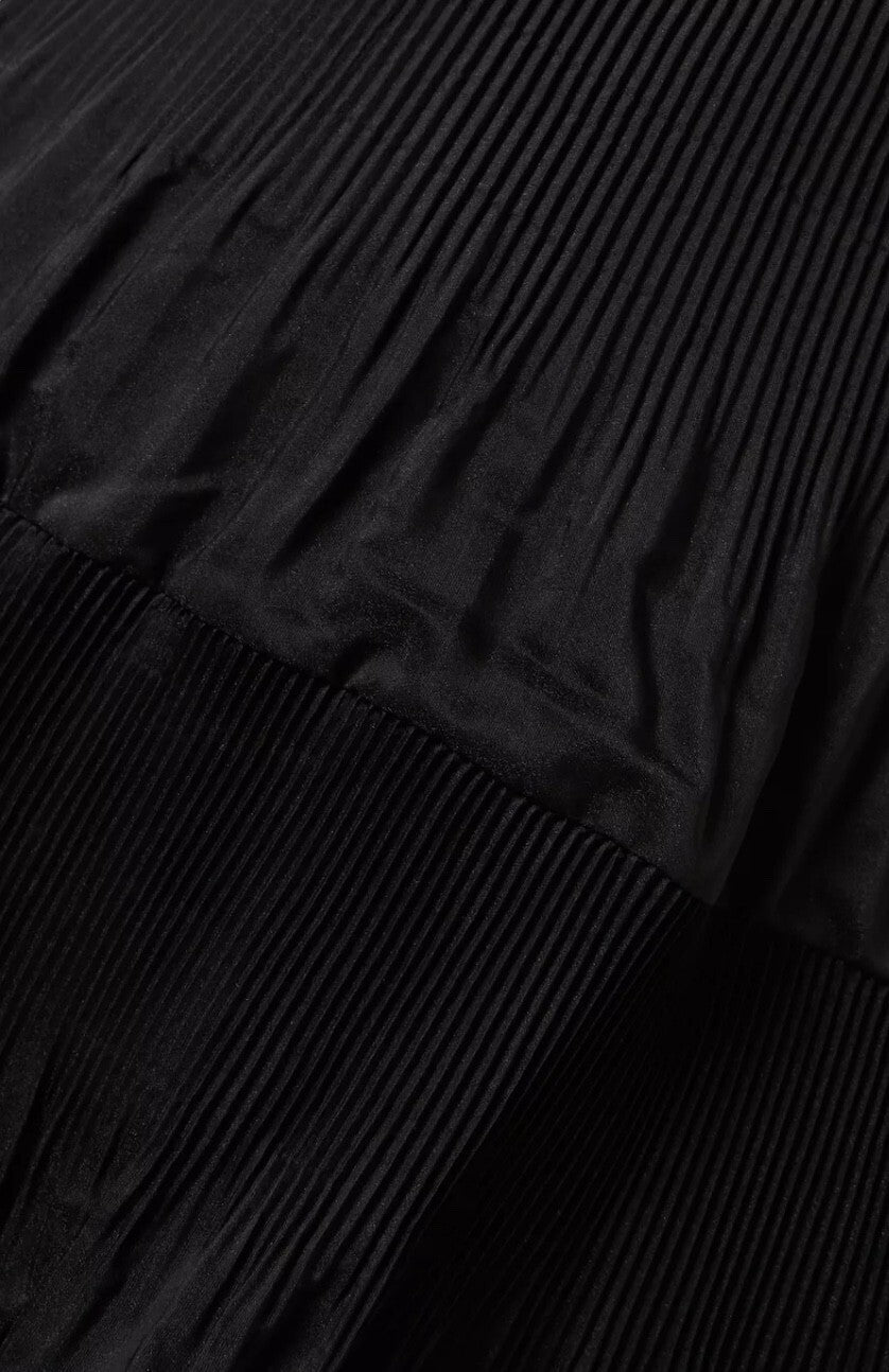 Zimmermann Pleated Mini Dress |Black, LBD, Crinolene Hem, Puff Sleeves, V-Neck