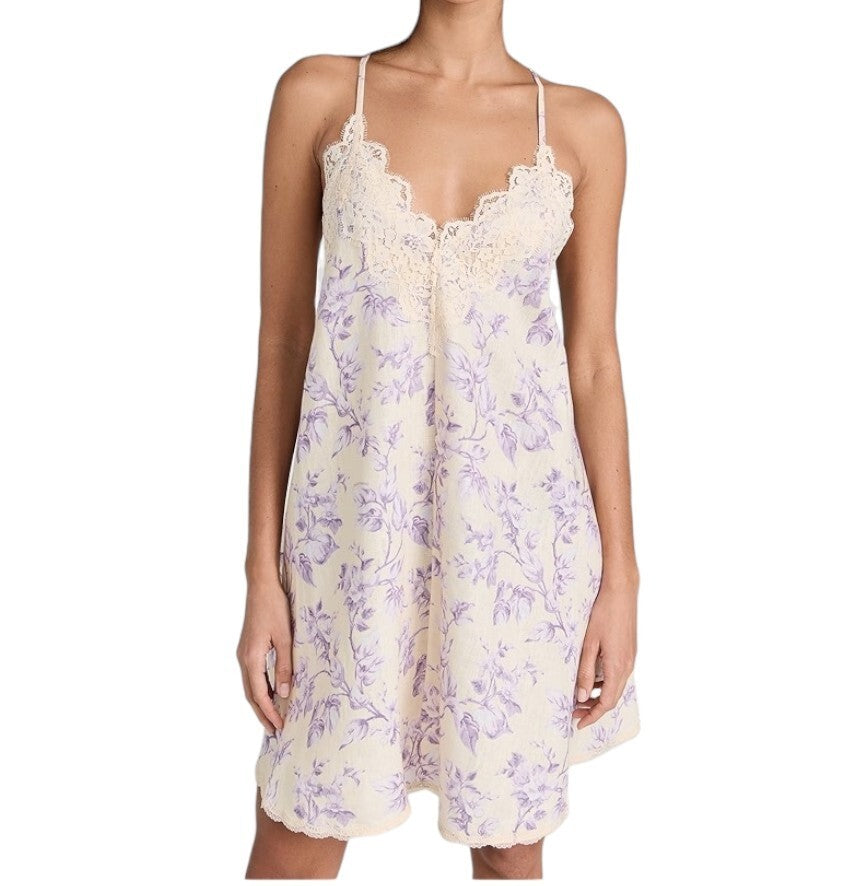 Zimmermann Halliday Swing Mini Dress | Lilac Floral, Linen, Lace Trim, Backless