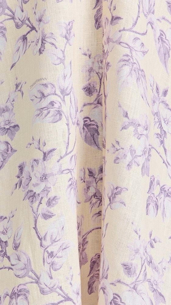 Zimmermann Halliday Swing Mini Dress | Lilac Floral, Linen, Lace Trim, Backless