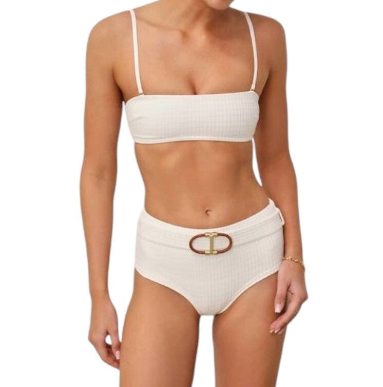 Zimmermann Alight Textured Boy Leg Bikini |White Textured, Bandeau, Remove Strap