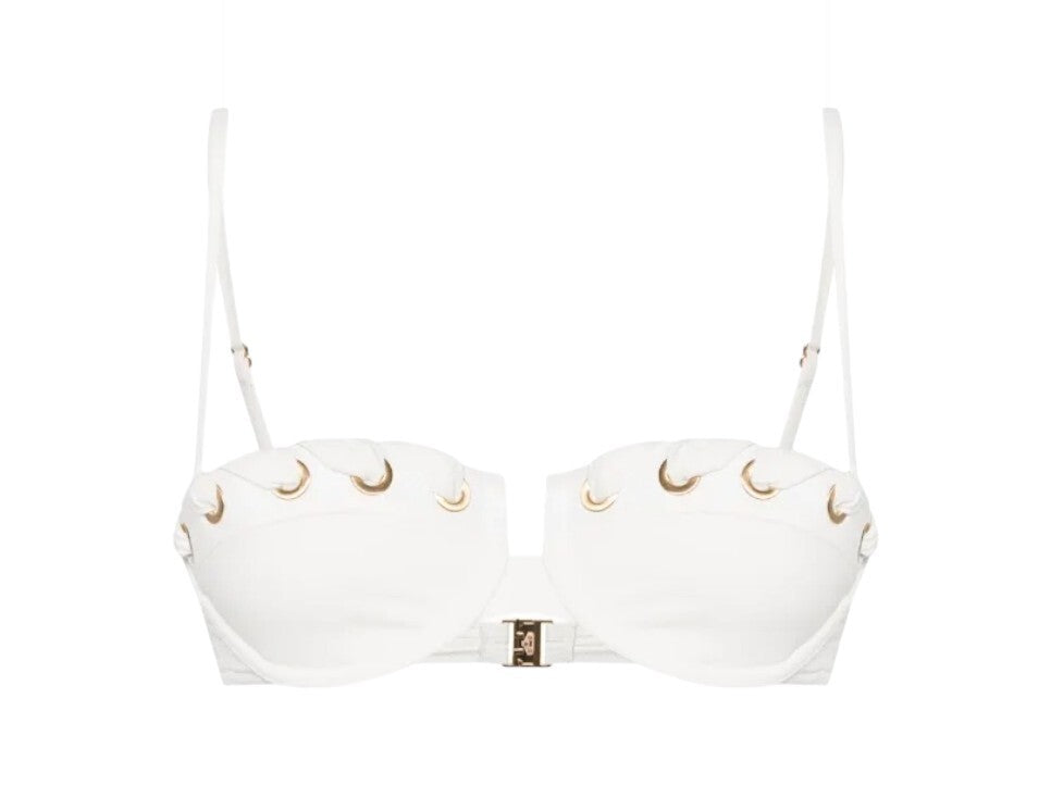 Zimmermann Halliday Eyelet Balconette Bra | White/Ivory Gold, Underwire, Straps