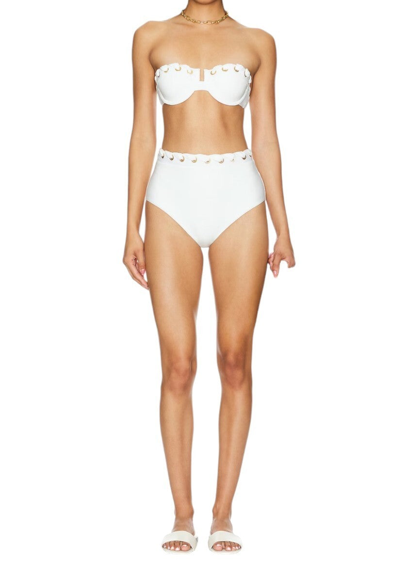 Zimmermann Halliday Eyelet Balconette Bra | White/Ivory Gold, Underwire, Straps