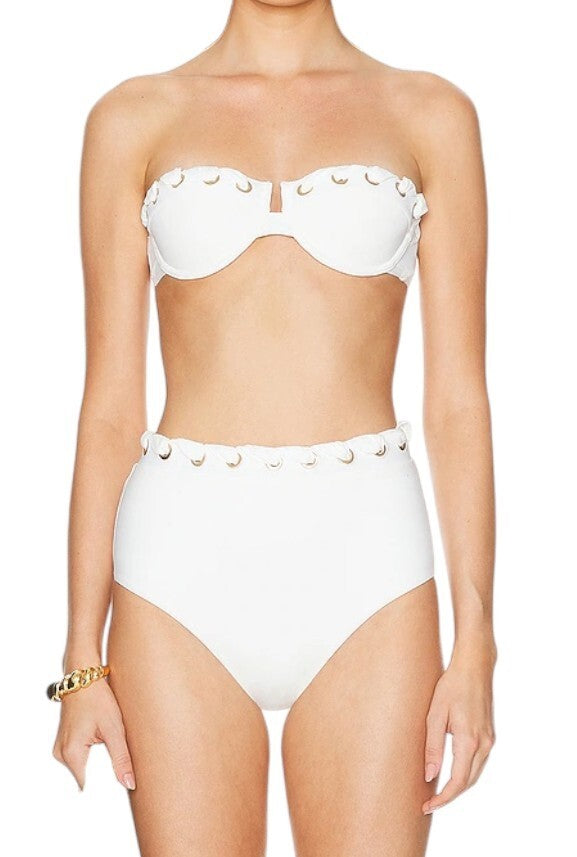 Zimmermann Halliday Eyelet Balconette Bra | White/Ivory Gold, Underwire, Straps