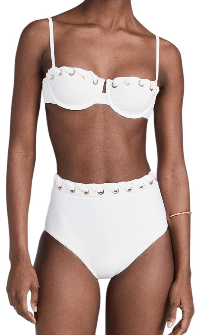 Zimmermann Halliday Eyelet Balconette Bra | White/Ivory Gold, Underwire, Straps