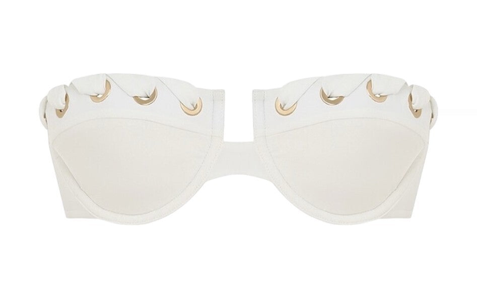 Zimmermann Halliday Eyelet Balconette Bra | White/Ivory Gold, Underwire, Straps