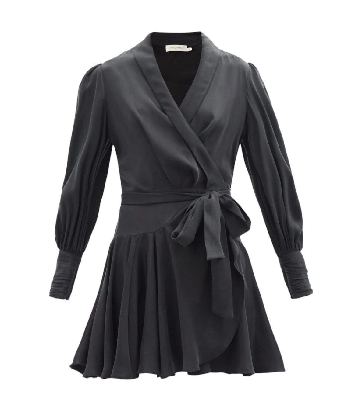 Zimmermann Silk Wrap Mini Dress | Black, LBD, Asymmetric, Sueded Silk, Dolman