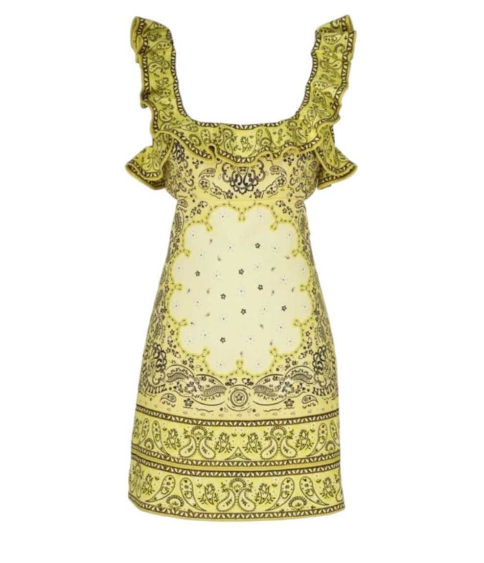 Zimmermann Matchmaker Frilled Mini Dress | Yellow, Cut Outs, Bandana, Linen