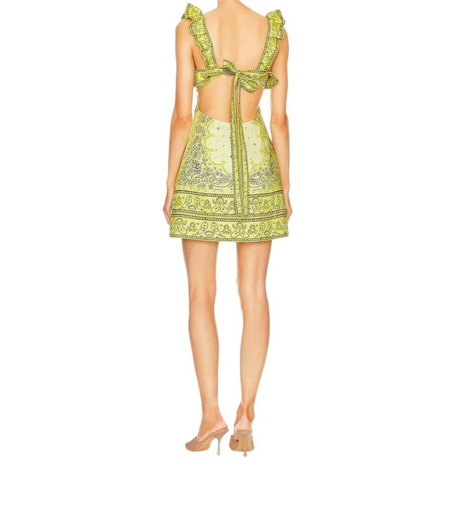 Zimmermann Matchmaker Frilled Mini Dress | Yellow, Cut Outs, Bandana, Linen