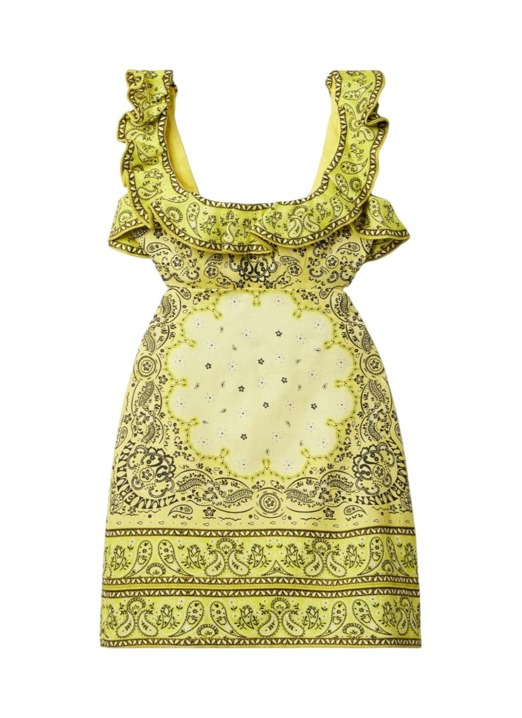 Zimmermann Matchmaker Frilled Mini Dress | Yellow, Cut Outs, Bandana, Linen