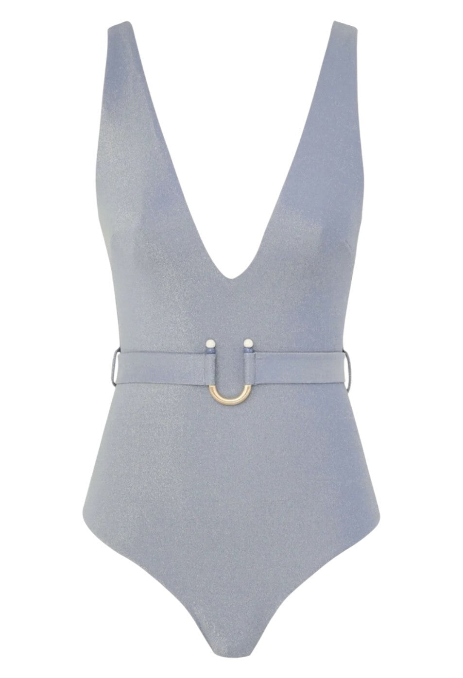 Zimmermann Waverly Lurex Plunge One Piece | Baby Blue, Low V Neck, Shine Lycra