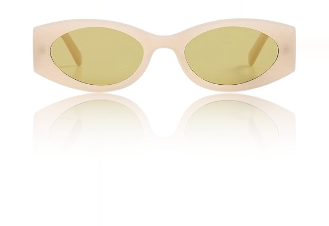 Le Specs Mermaiden Sunglasses | Small Oval, Beige/Oatmel Green Lenses, Acetate