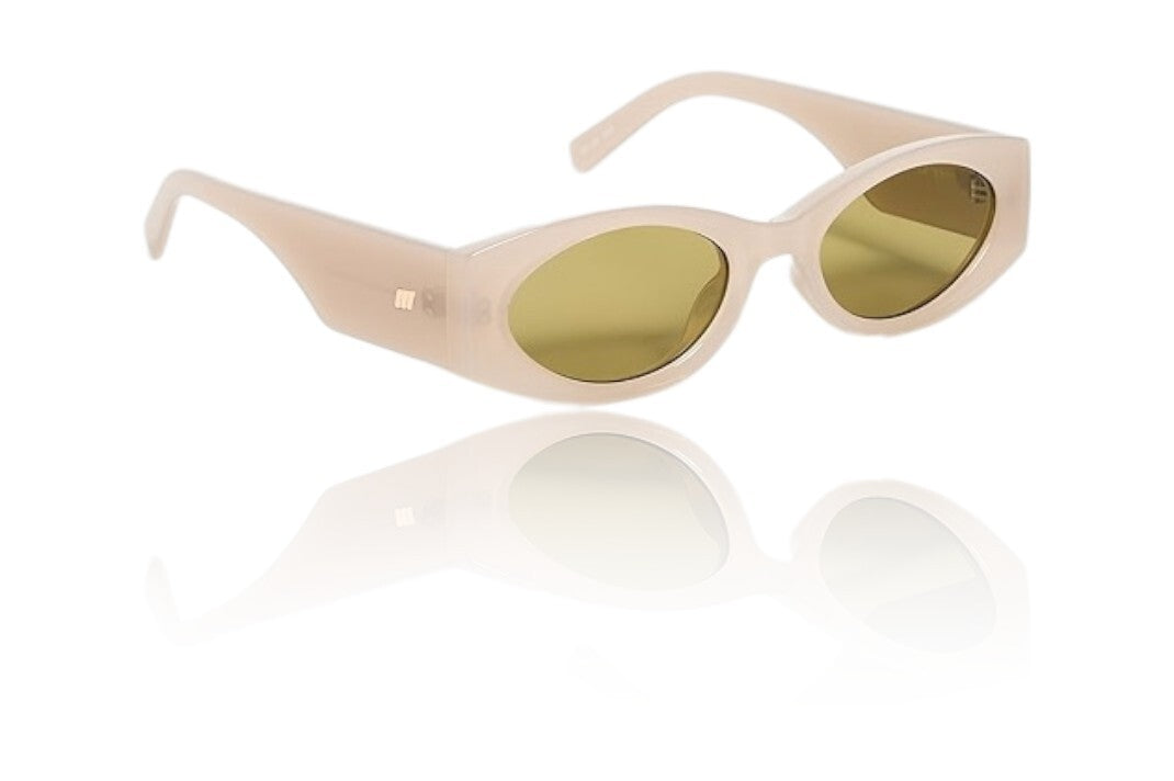 Le Specs Mermaiden Sunglasses | Small Oval, Beige/Oatmel Green Lenses, Acetate