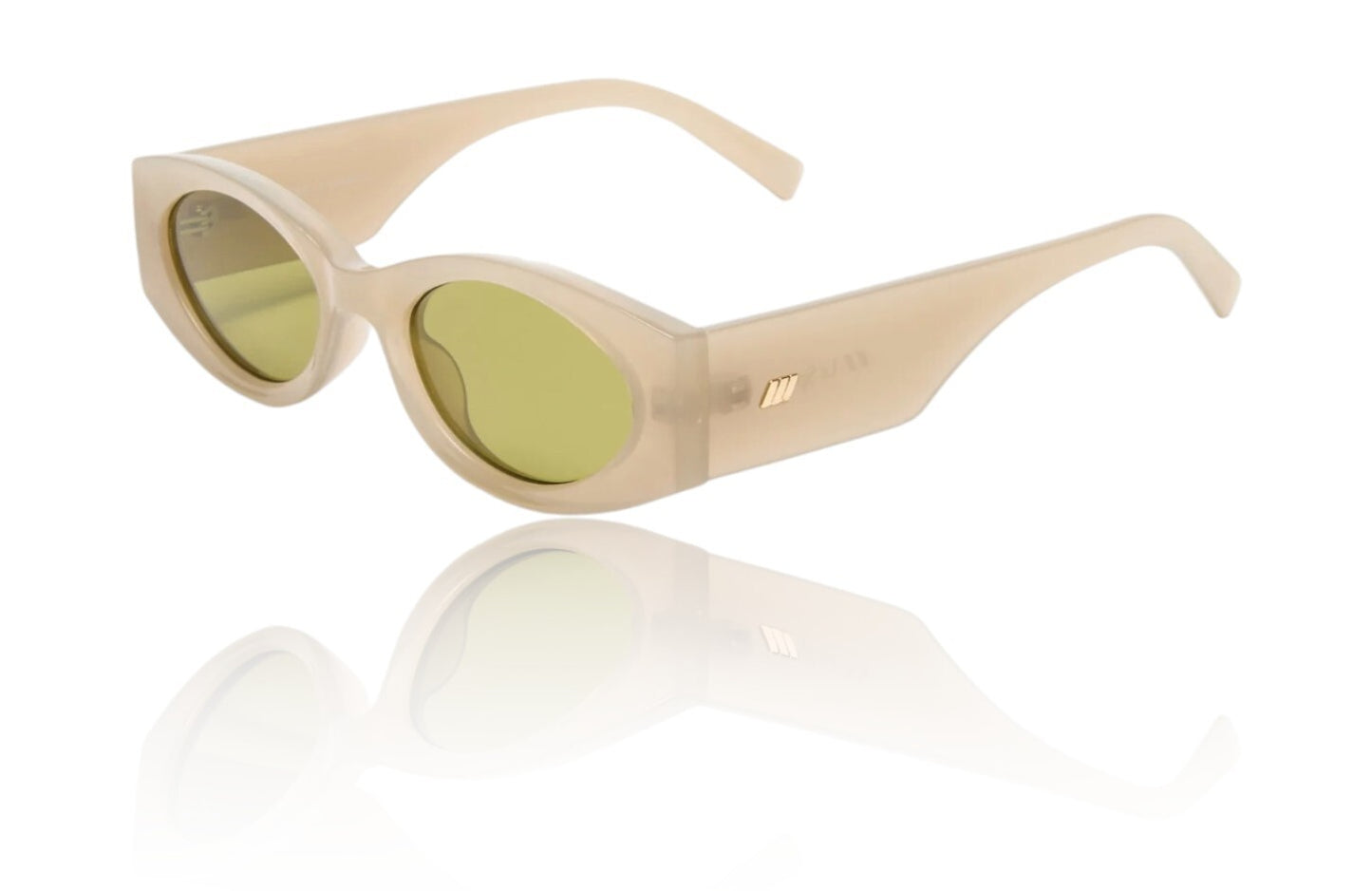 Le Specs Mermaiden Sunglasses | Small Oval, Beige/Oatmel Green Lenses, Acetate