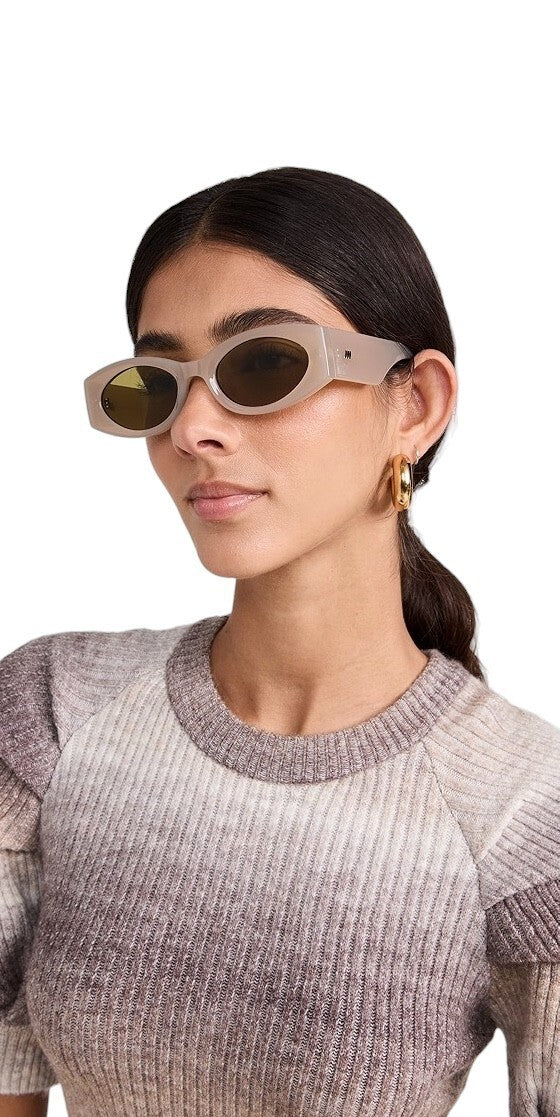 Le Specs Mermaiden Sunglasses | Small Oval, Beige/Oatmel Green Lenses, Acetate
