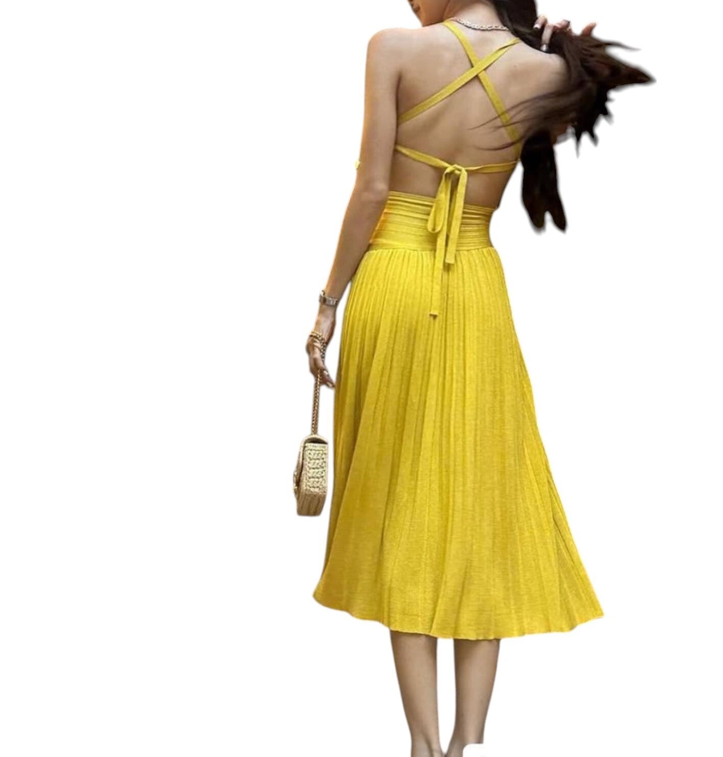 Zimmermann Devi Lurex Midi Dress | Metallic, Knit Fabril, Cut Out, Tie, Backless