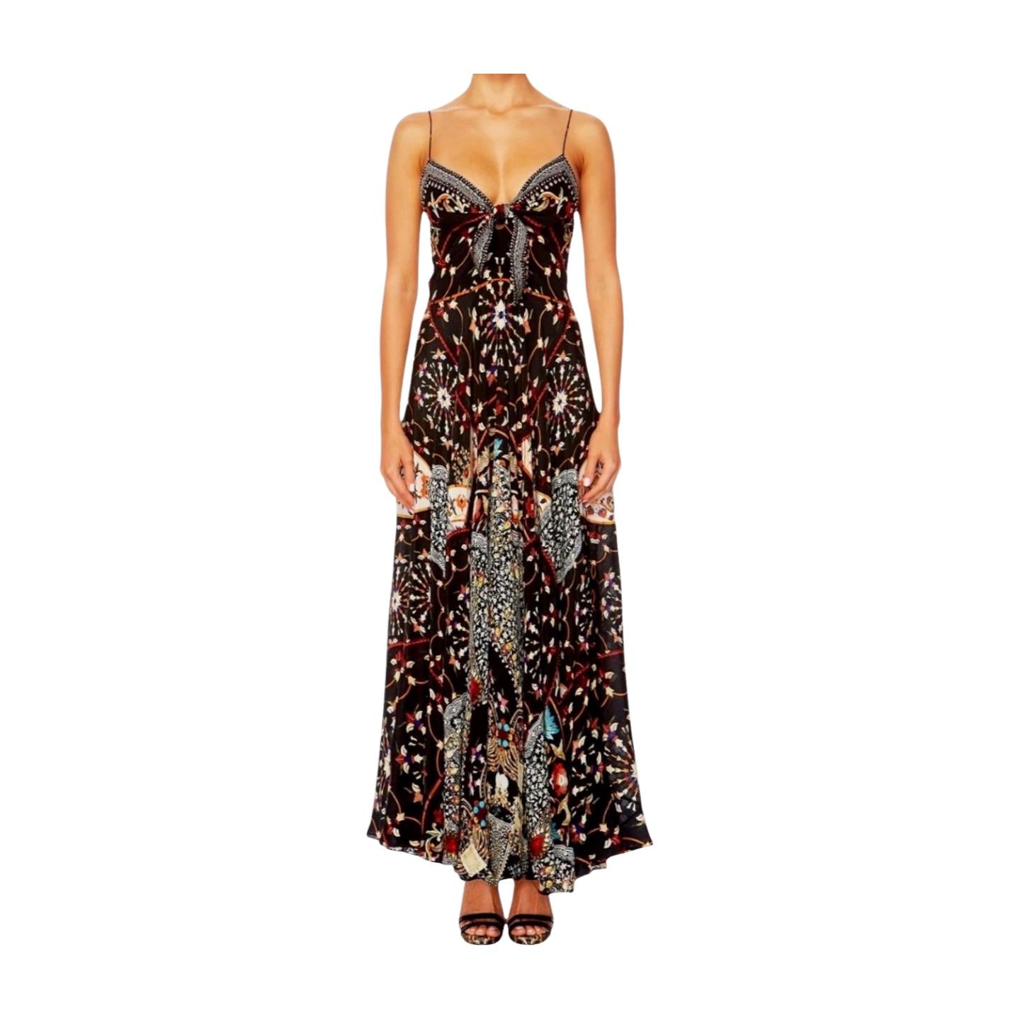 Camilla Long Dress w/ Tie Front | Chamber of Reflections, Silk, Midi, Spaghetti