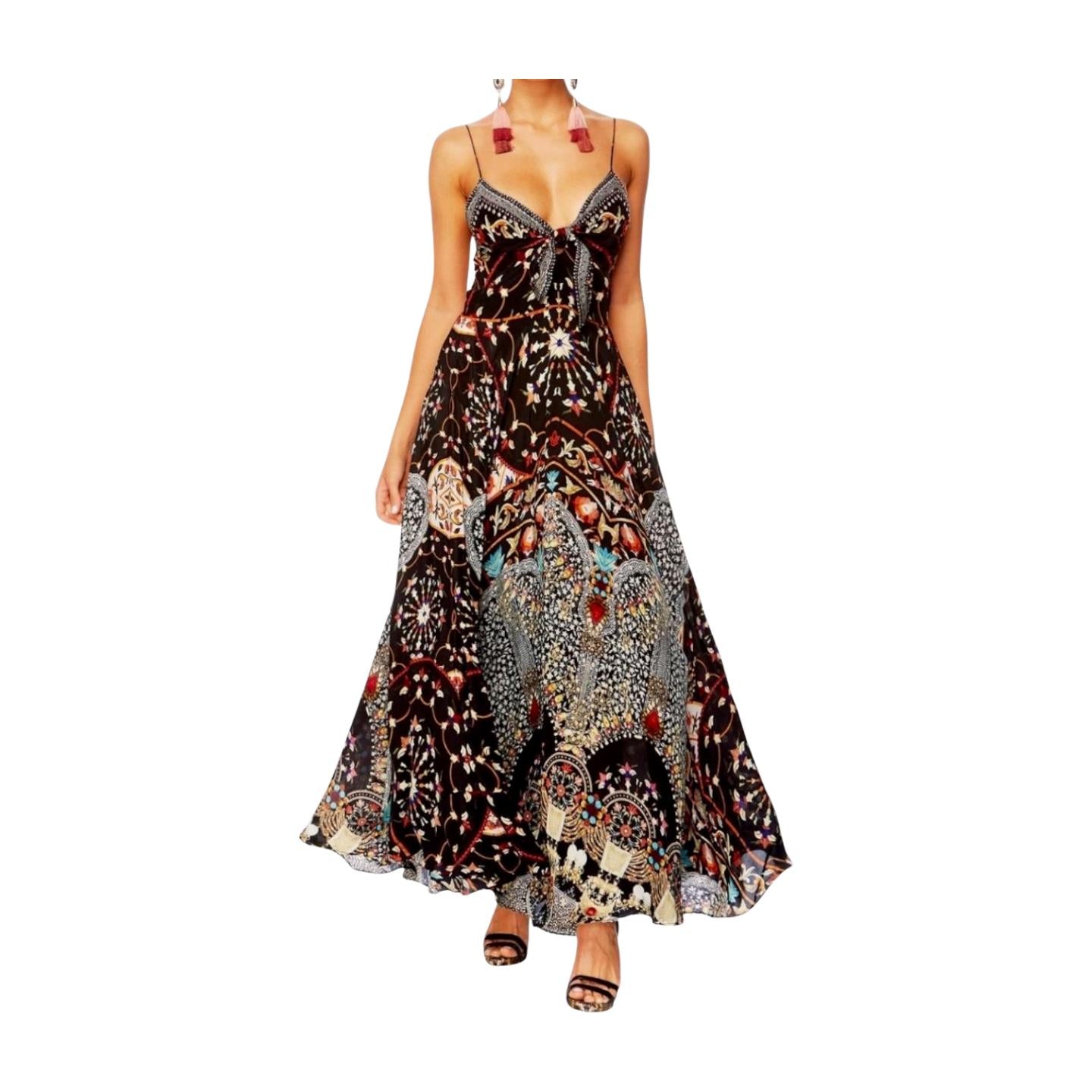Camilla Long Dress w/ Tie Front | Chamber of Reflections, Silk, Midi, Spaghetti